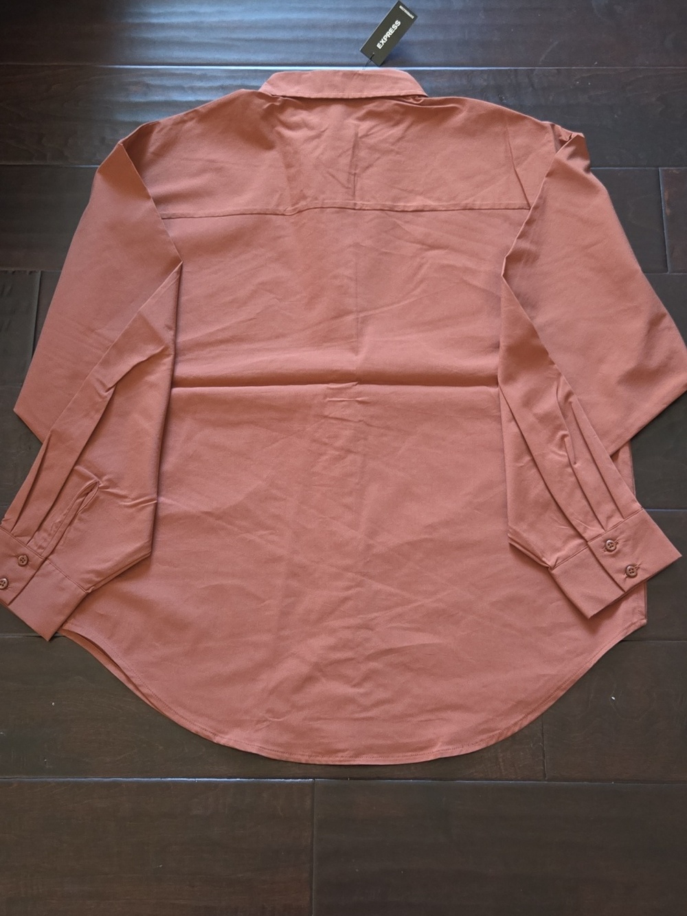 NEW Express Boyfriend Portofino Stretch Cotton Poplin Oversized Shirt Brown - S - Picture 8 of 8
